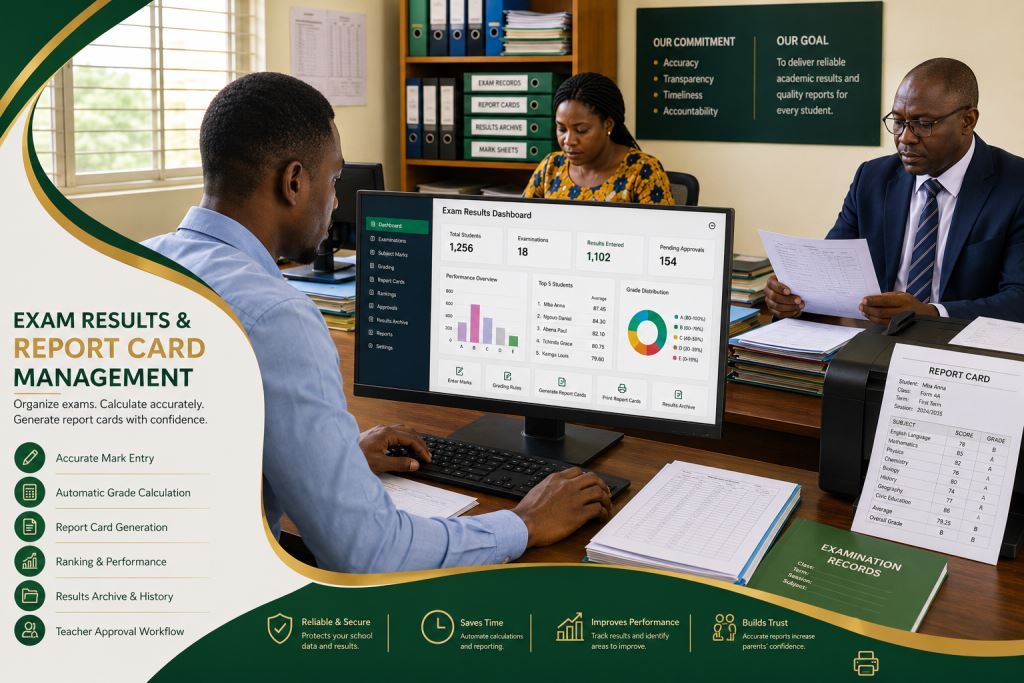 African staff using exam results management software Cameroon with Prosoft Africa support.