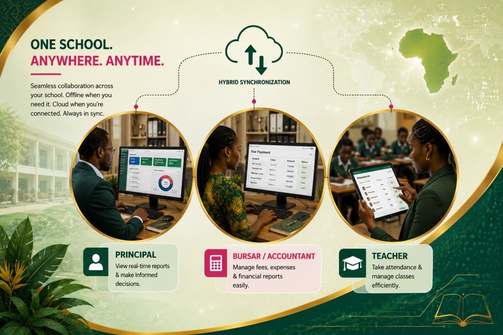 African-staff-using-offline-cloud-hybrid-school-management-software-Africa