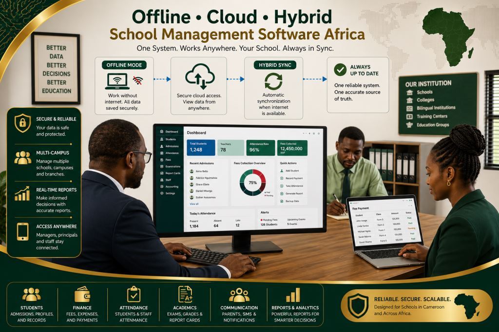 African staff using offline cloud hybrid school management software Africa