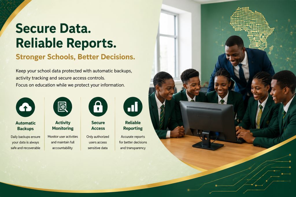 African staff using school data security Cameroon