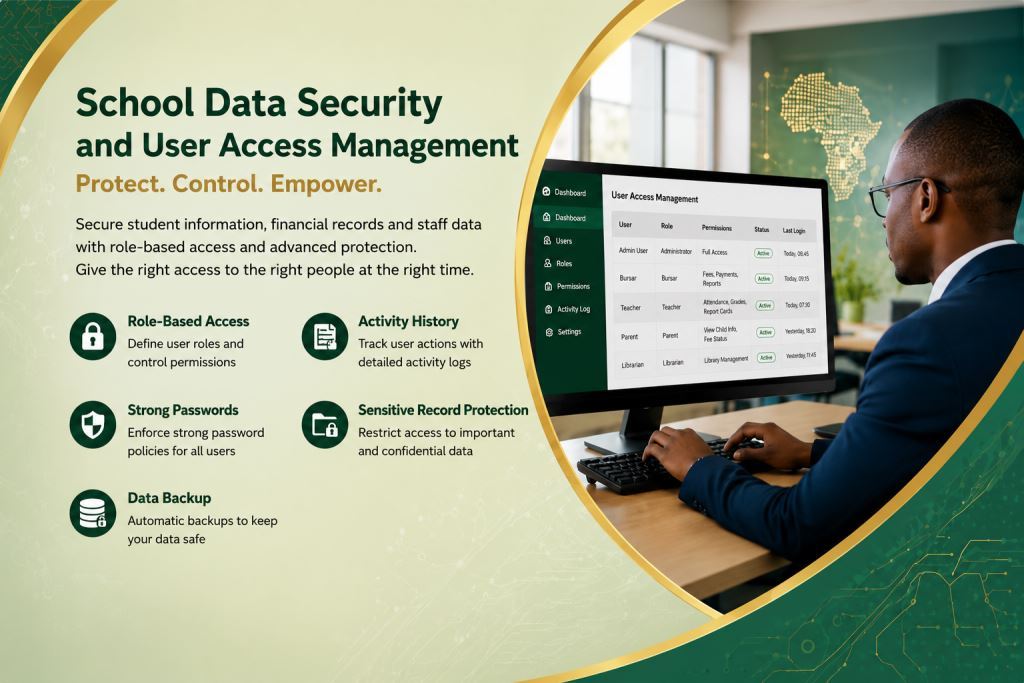 African staff using school data security Cameroon