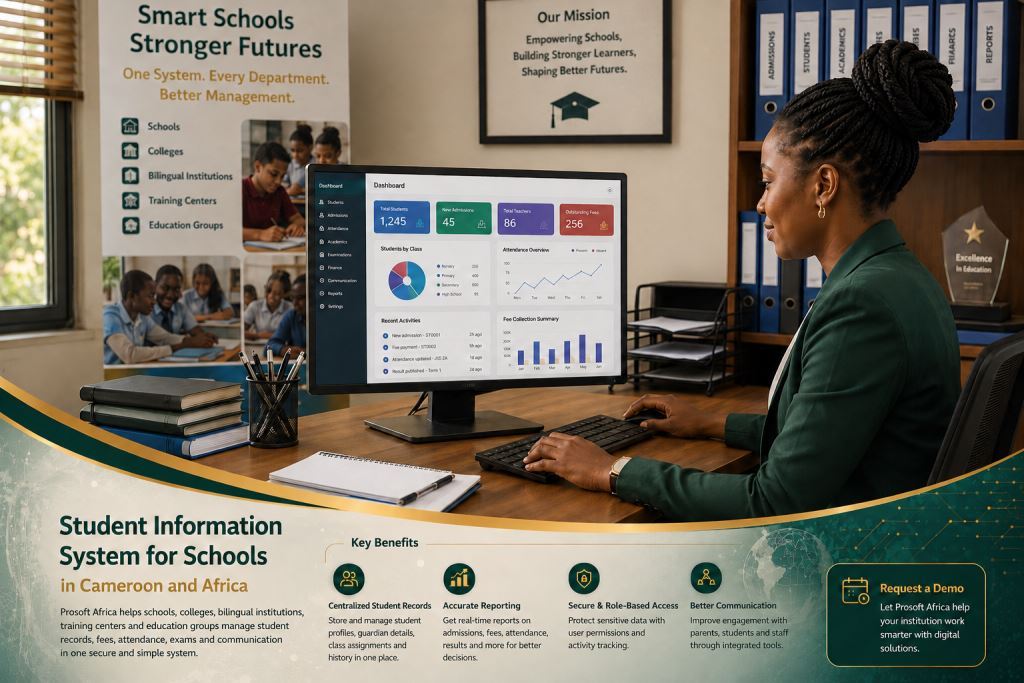 African staff using student information system Cameroon with Prosoft Africa support.