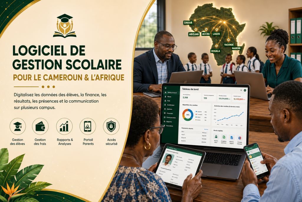 Tableau de bord du logiciel de gestion scolaire pour les écoles au Cameroun et en Afrique