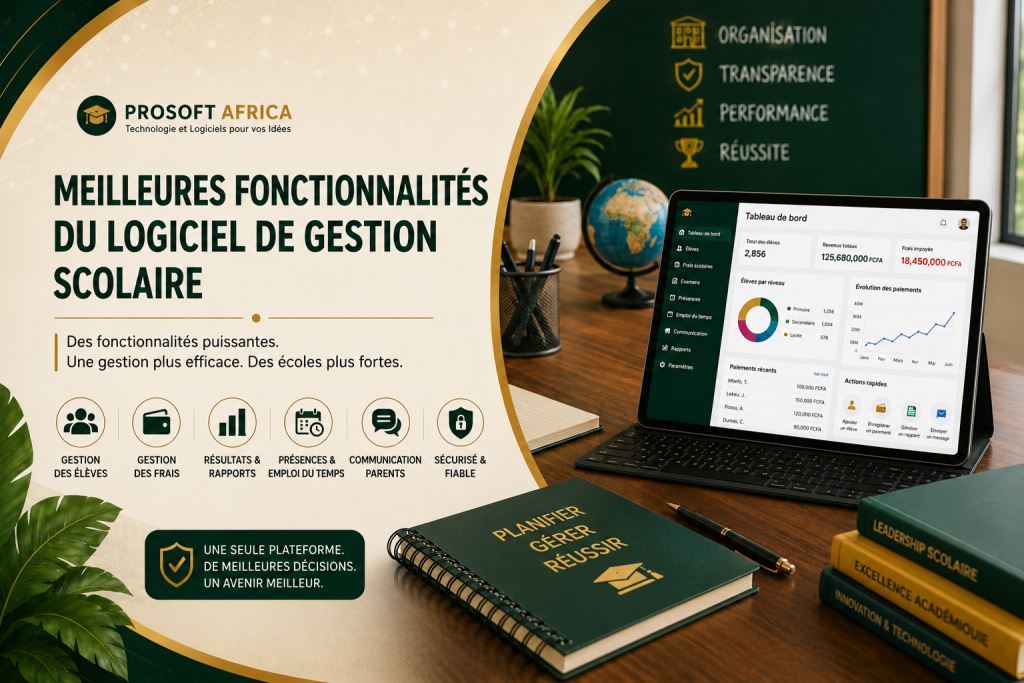Tableau de bord du logiciel de gestion scolaire pour les établissements scolaires au Cameroun et en Afrique