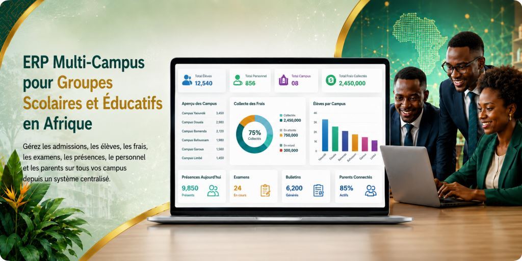 Personnel africain utilisant ERP scolaire multi-campus Afrique