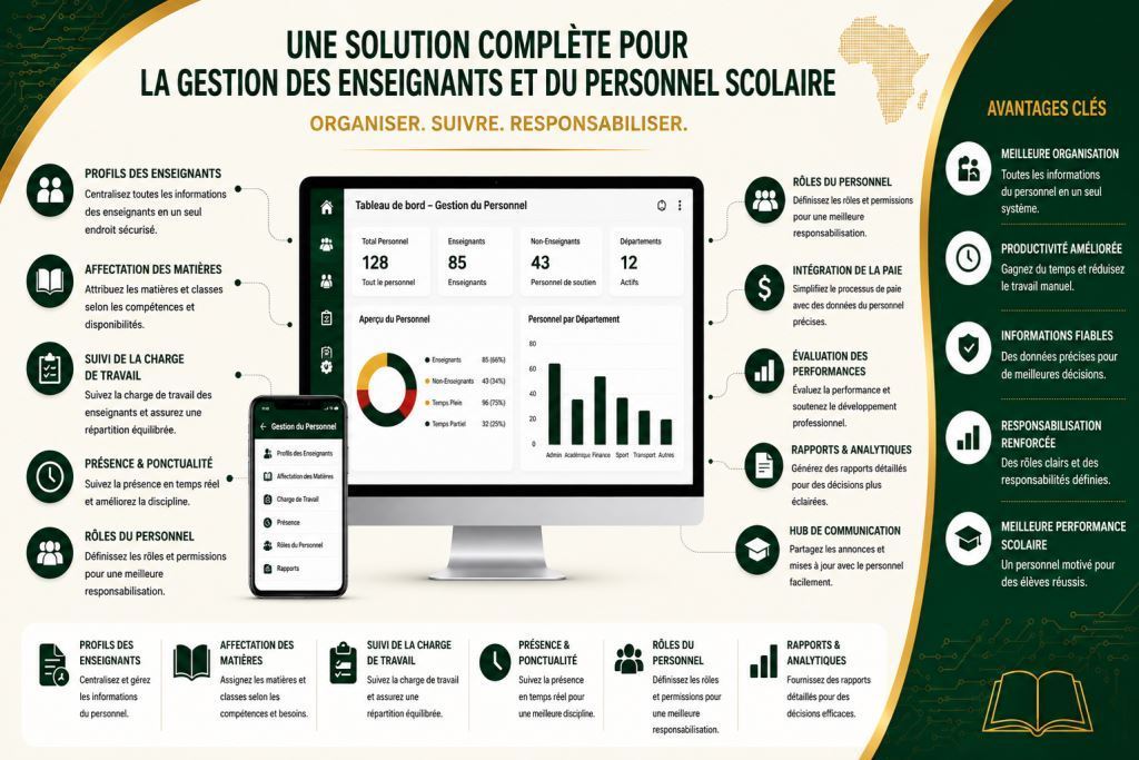 Personnel africain utilisant logiciel de gestion du personnel scolaire Cameroun avec l’assistance de Prosoft Africa.