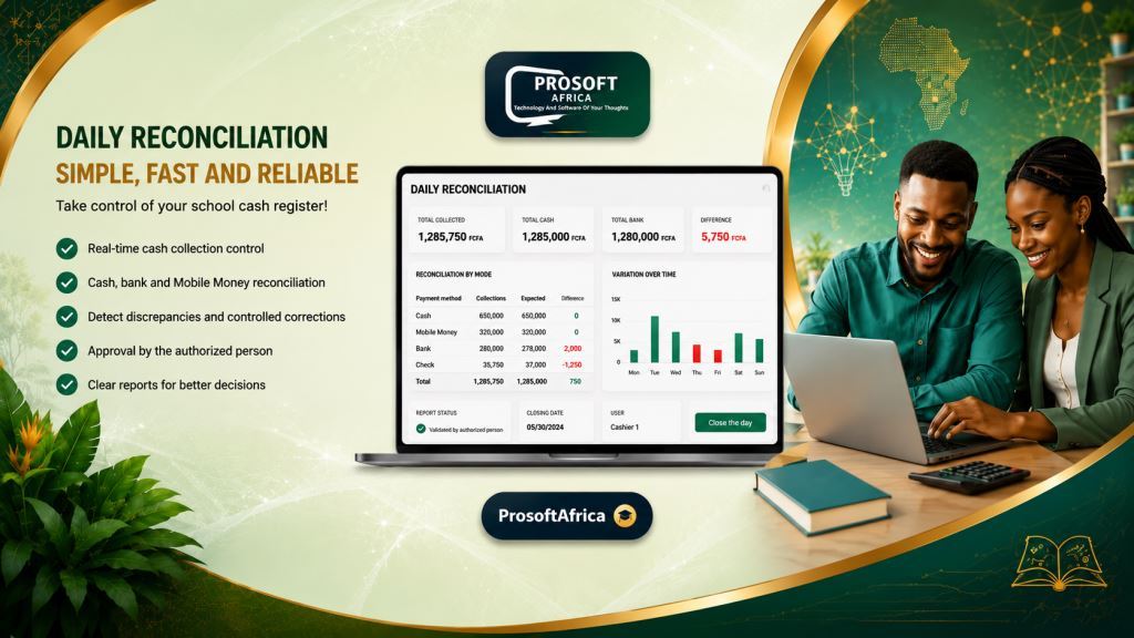School Cashier Workflow and Daily Reconciliation Software