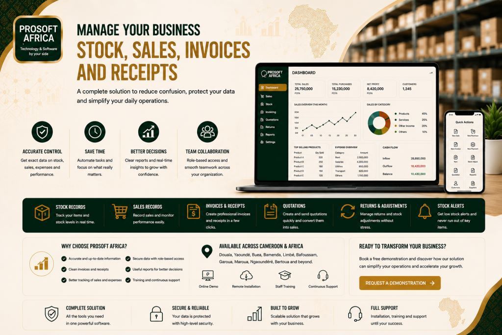 business software for stock sales and invoices with Prosoft Africa support.