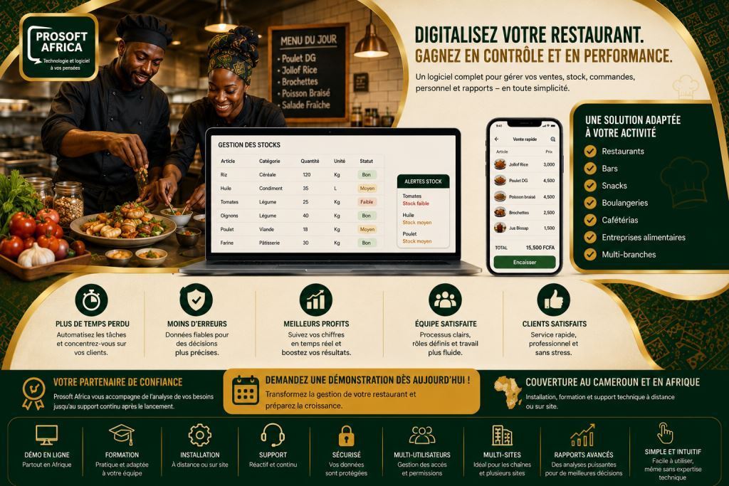 comment choisir un logiciel restaurant Cameroun avec l’assistance de Prosoft Africa.2