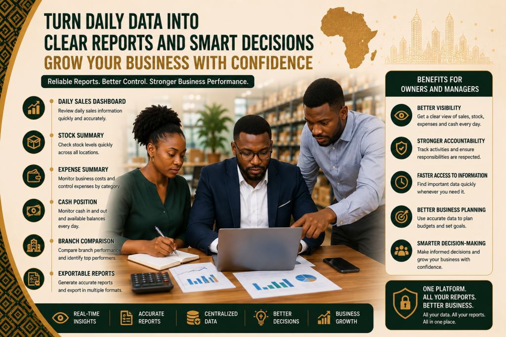 African staff using business dashboard software Cameroon