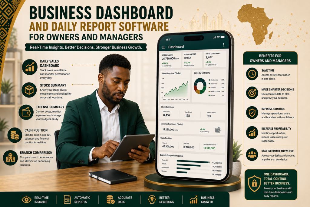 African staff using business dashboard software Cameroon