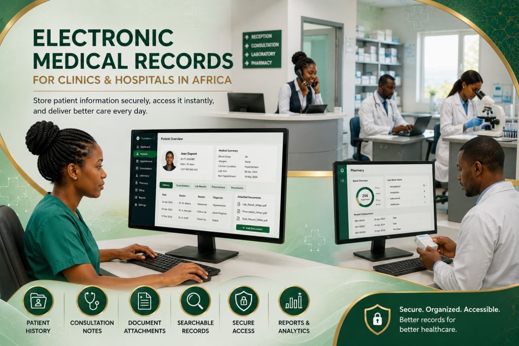African staff using electronic medical records Africa 