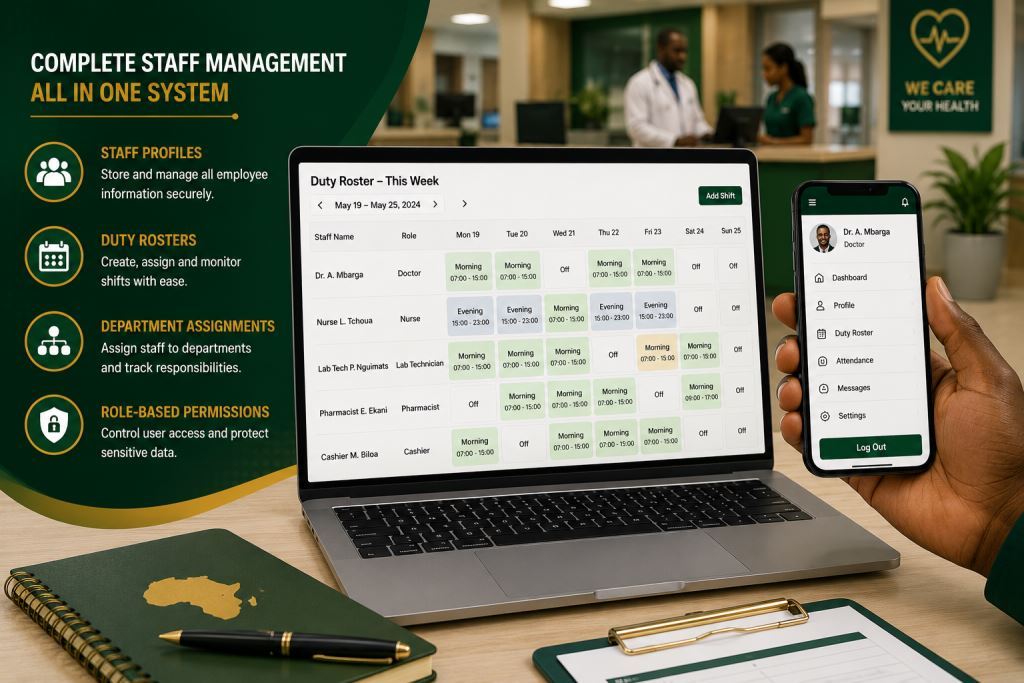African staff using hospital staff management software Africa