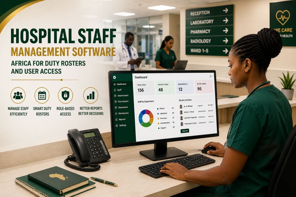 African staff using hospital staff management software Africa
