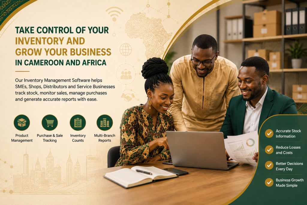 African staff using inventory management software Cameroon SMEs 