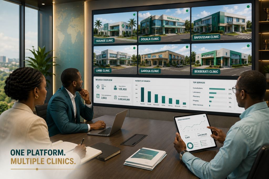 African staff using multi-branch clinic management software Africa