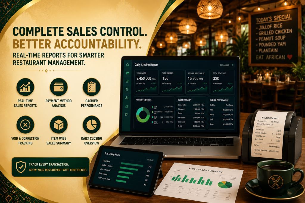 African staff using restaurant cashier POS software Cameroon