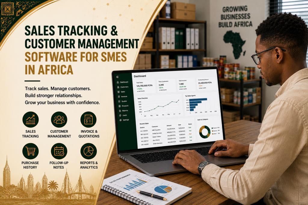 African staff using sales tracking and customer management software Africa 