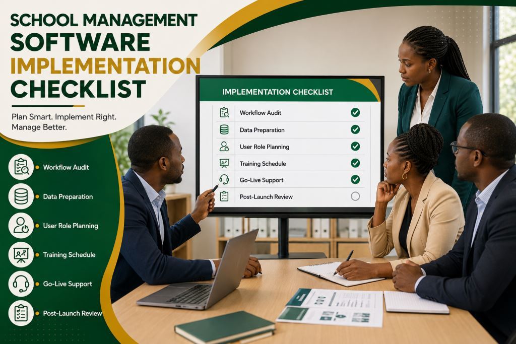 African staff using school management software implementation checklist 