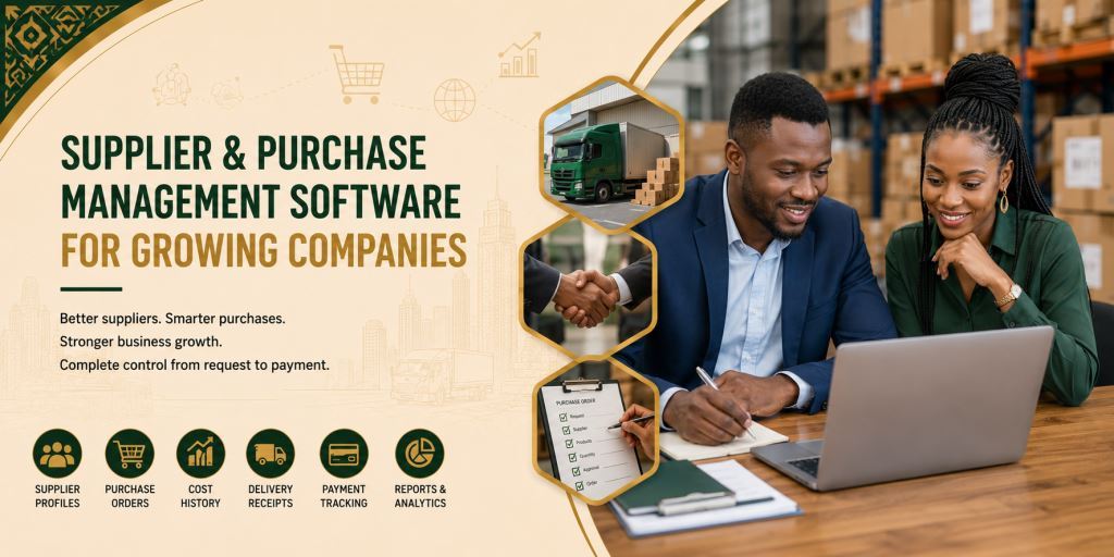 African staff using supplier and purchase management software Cameroon
