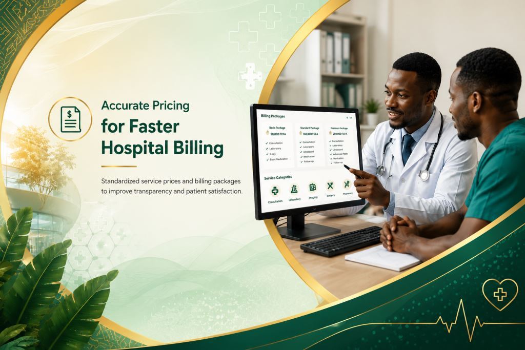 Hospital service price list and billing package management software dashboard for clinics and hospitals in Cameroon and across Africa