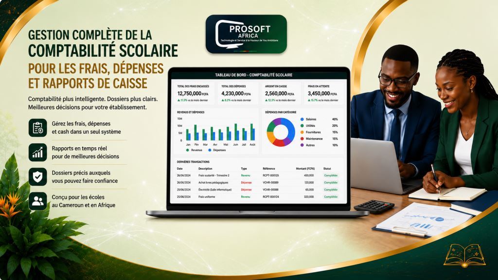 Logiciel de comptabilite scolaire pour frais, depenses et rapports de caisse