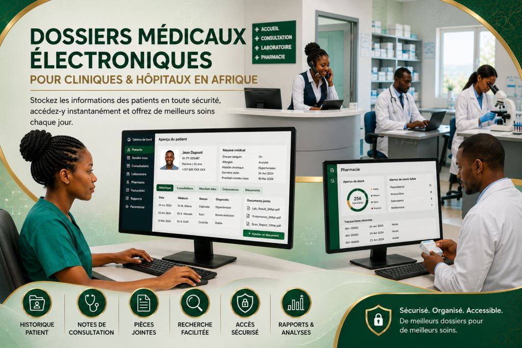 Personnel africain utilisant dossiers médicaux électroniques Afrique 