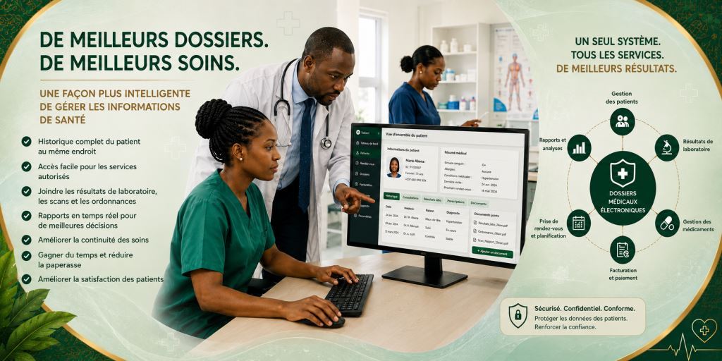 Personnel africain utilisant dossiers médicaux électroniques Afrique 