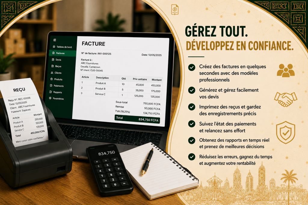 Personnel africain utilisant logiciel de gestion des factures et devis Afrique 