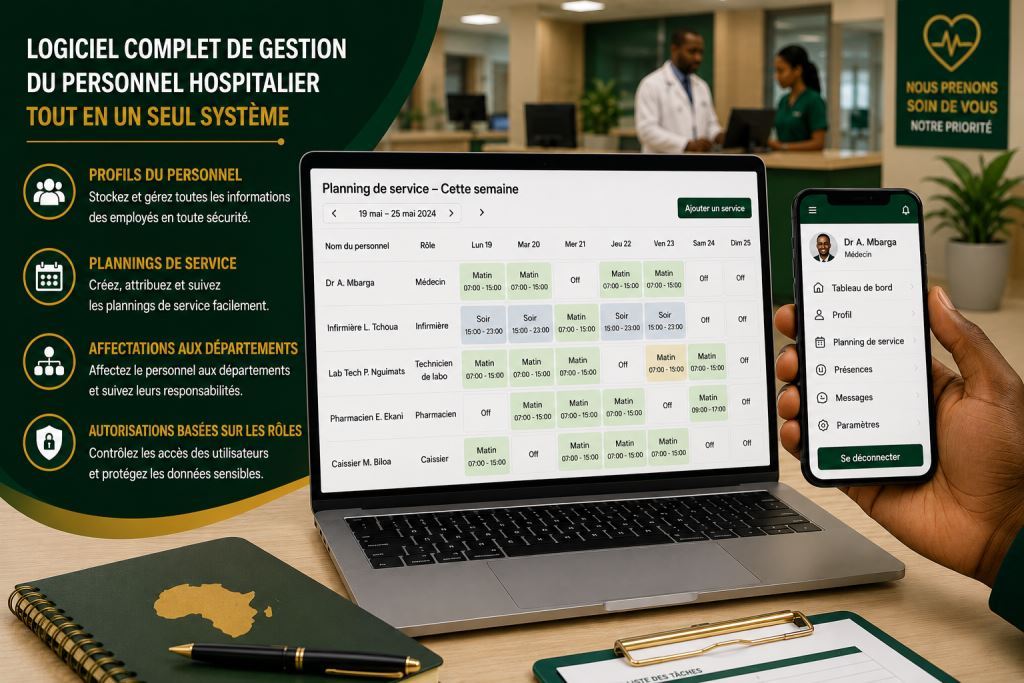 Personnel africain utilisant logiciel de gestion du personnel hospitalier Afrique