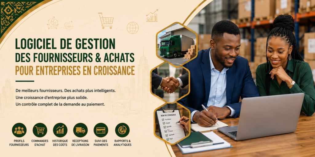 Personnel africain utilisant logiciel de gestion fournisseurs et achats Cameroun