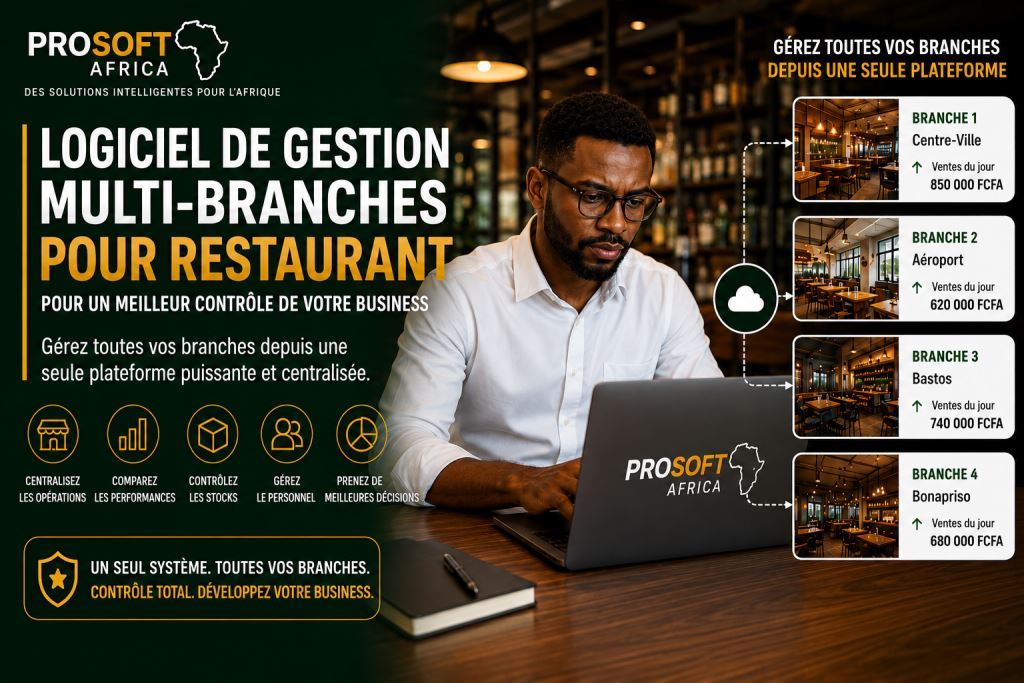 Personnel africain utilisant logiciel de gestion restaurant multi-branches Afrique