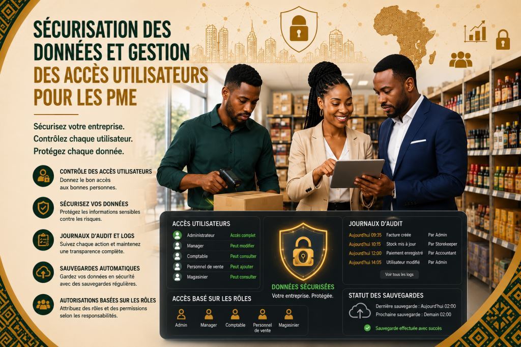 Personnel africain utilisant logiciel sécurité des données entreprise PME
